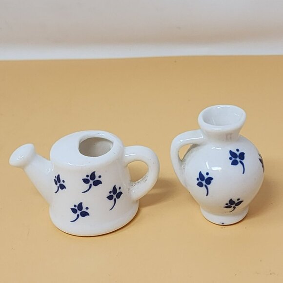 Miniature White Ceramic Tea Set With Blue Floral Design - Set Of 5 Pieces For Di - Picture 4 of 13